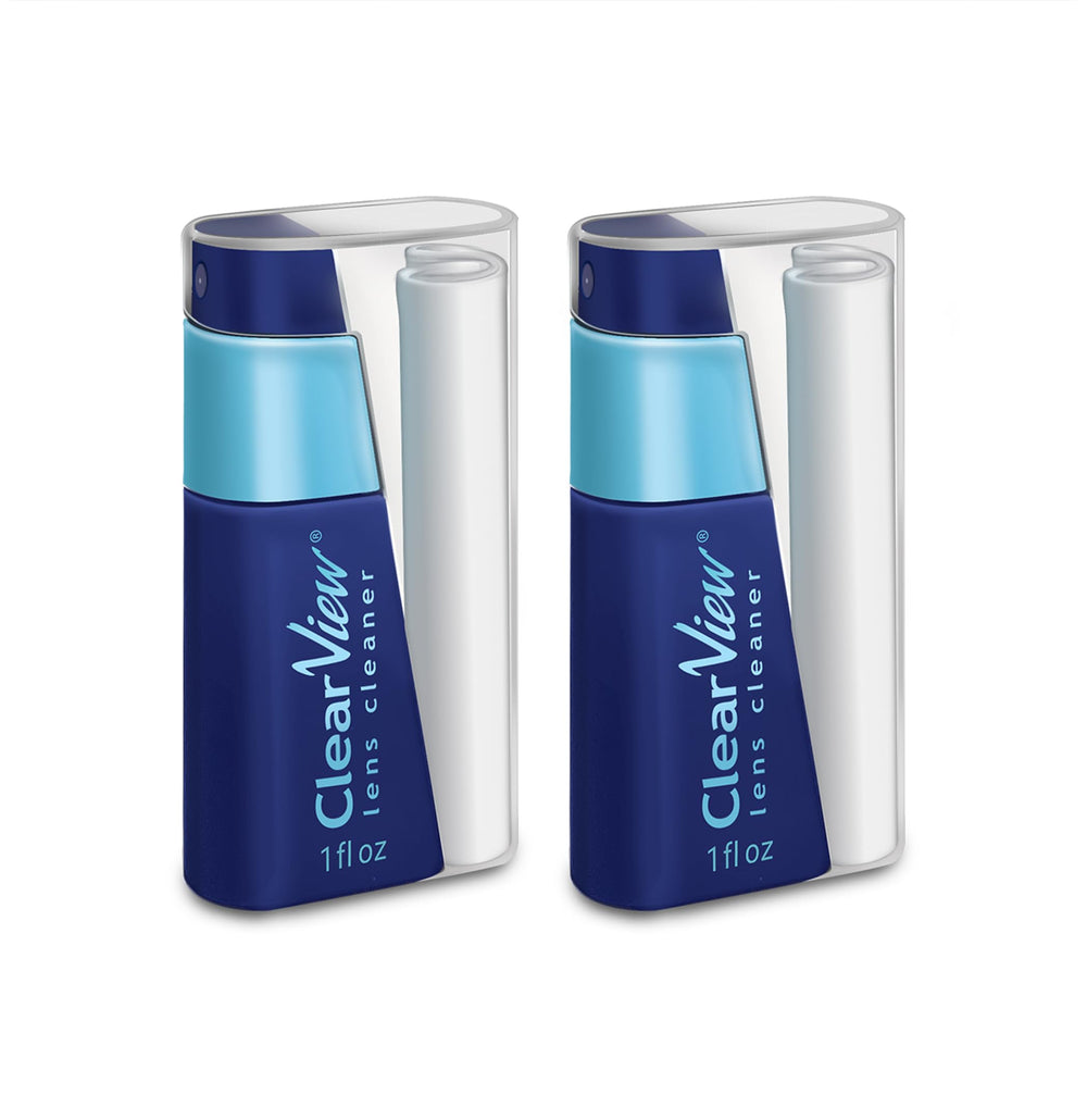 Clear View bottle pour—easy refilling for on-the-go lens cleaning.