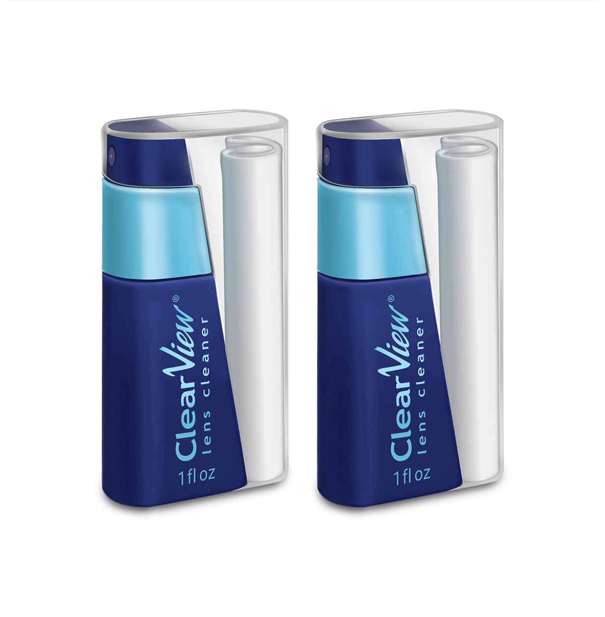 Clear View bottle pour—easy refilling for on-the-go lens cleaning.