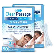 Clear Passage nasal strip bridge provides instant breathing relief during sleep