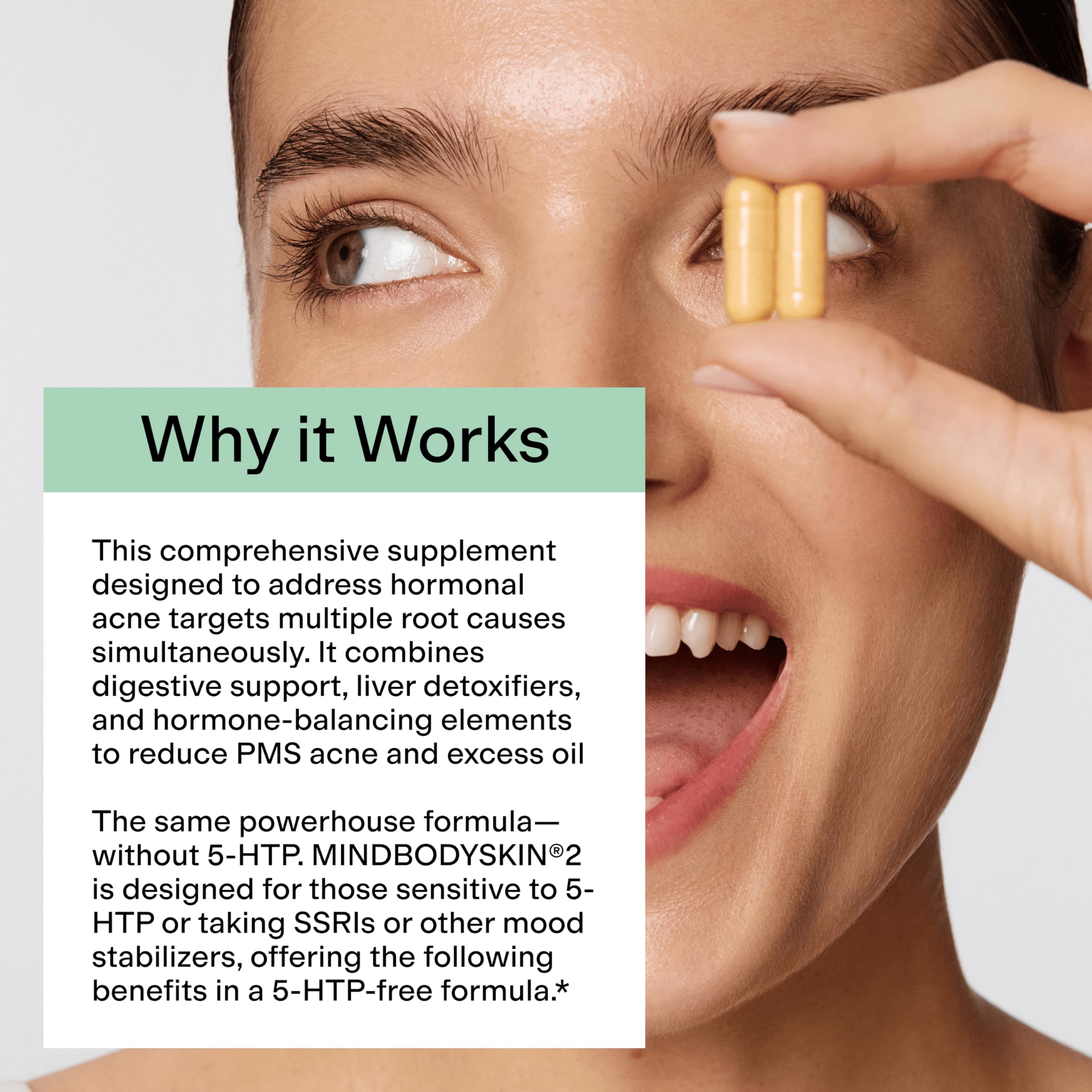 CLEARSTEM MindBodySkin ingredient panel highlighting gluten-free and cruelty-free.
