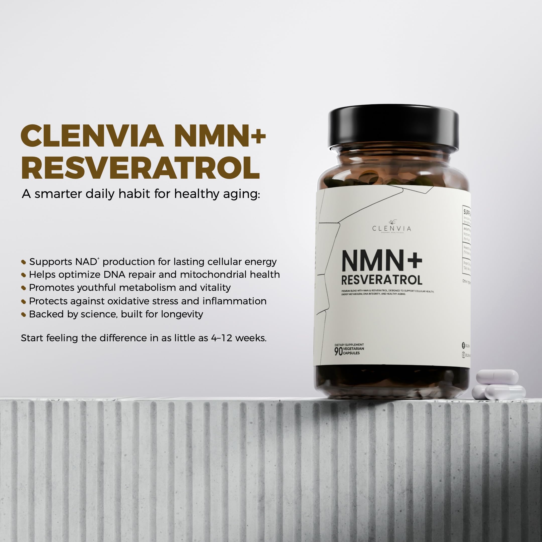 Close-up of NMN Resveratrol ingredients for quality focus