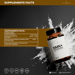 CLENVIA NMN Resveratrol label highlights purity and ingredients