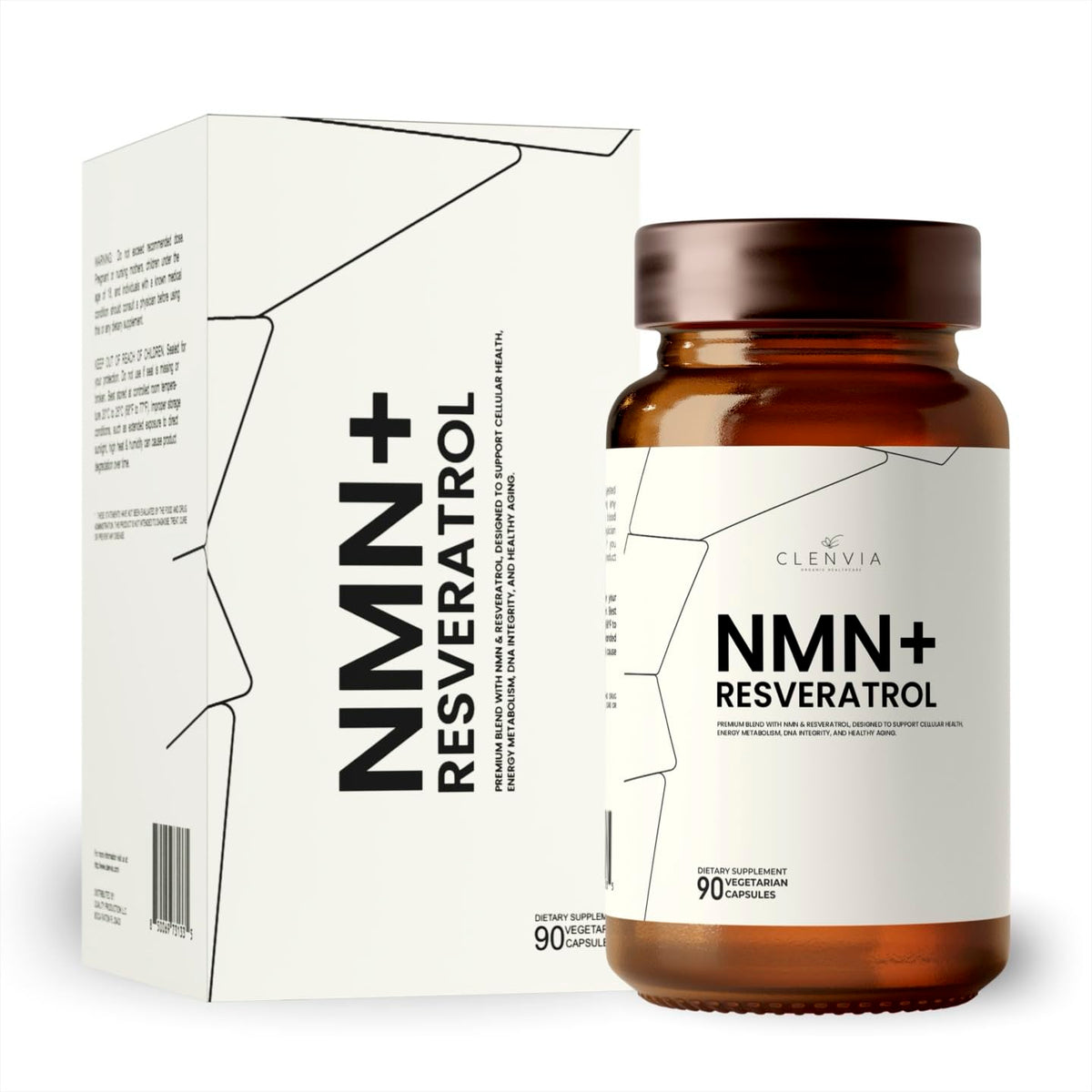 CLENVIA premium NMN Resveratrol bottle showing purity for daily wellness