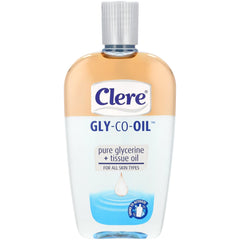 CLERE Gly-Co-Oil bottle being poured for lasting hydration and smooth skin.