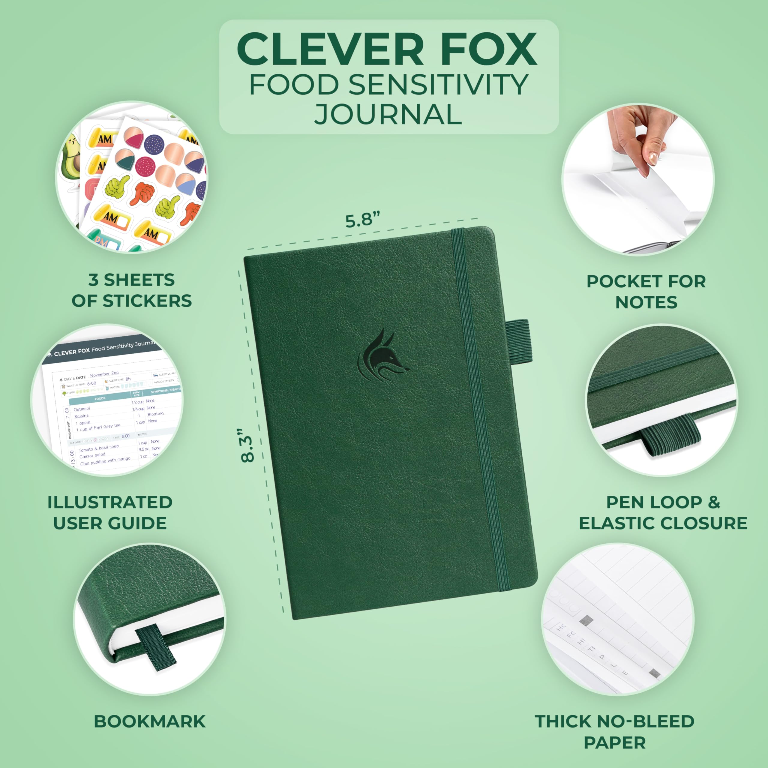 Clever Fox eco-leather binding provides sturdy daily logging companion