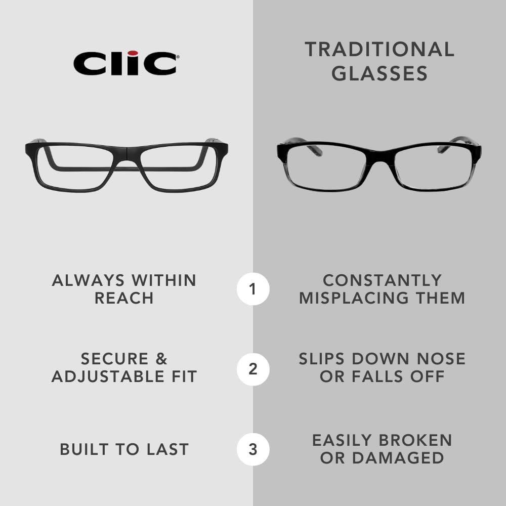 Clic adjustable temples provide a precise, comfortable fit for medium to large sizes.
