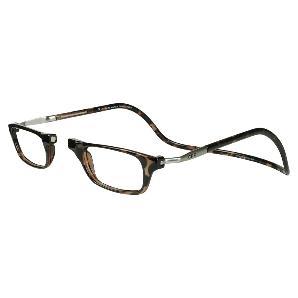 Clic magnetic reading glasses with tortoise long frame and 1.50 magnification for everyday clarity.