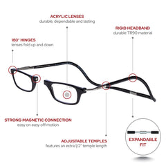 Clic Original Expandable temple adjustment highlights a customized fit.