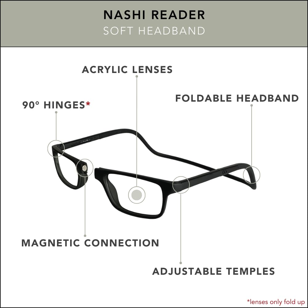 Clic black Nashi 1.75x reading glasses for comfortable close work
