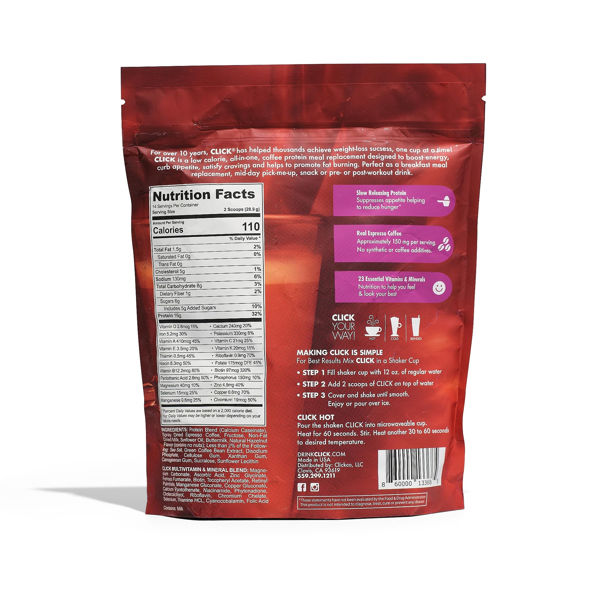 Click Coffee Protein Powder being poured into a glass for a satisfying protein-rich sip.