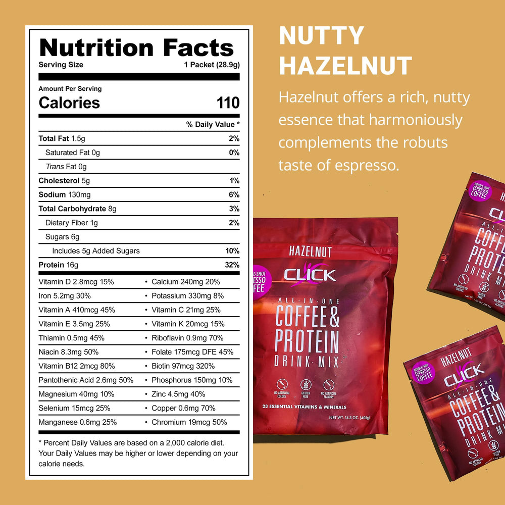 Nutrition label highlights 23 essential vitamins and minerals for daily support.