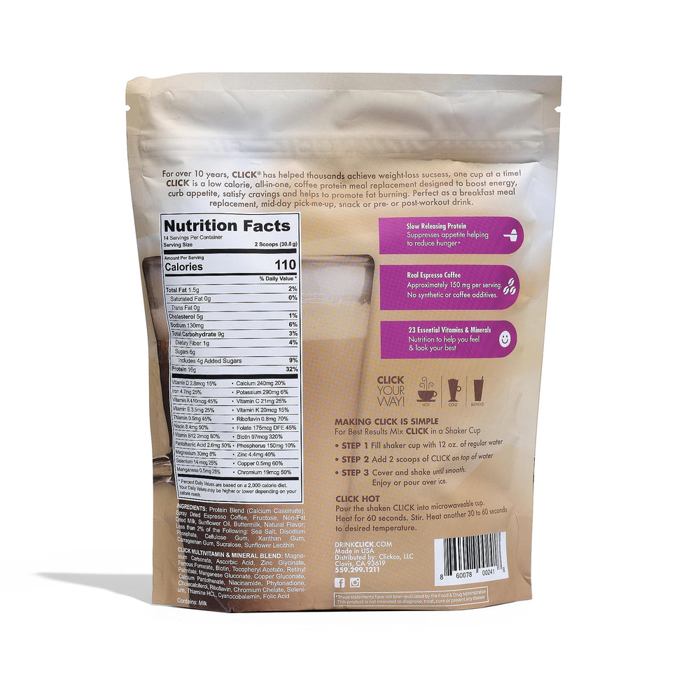 Click Double Shot Espresso shot highlighting energy for busy mornings