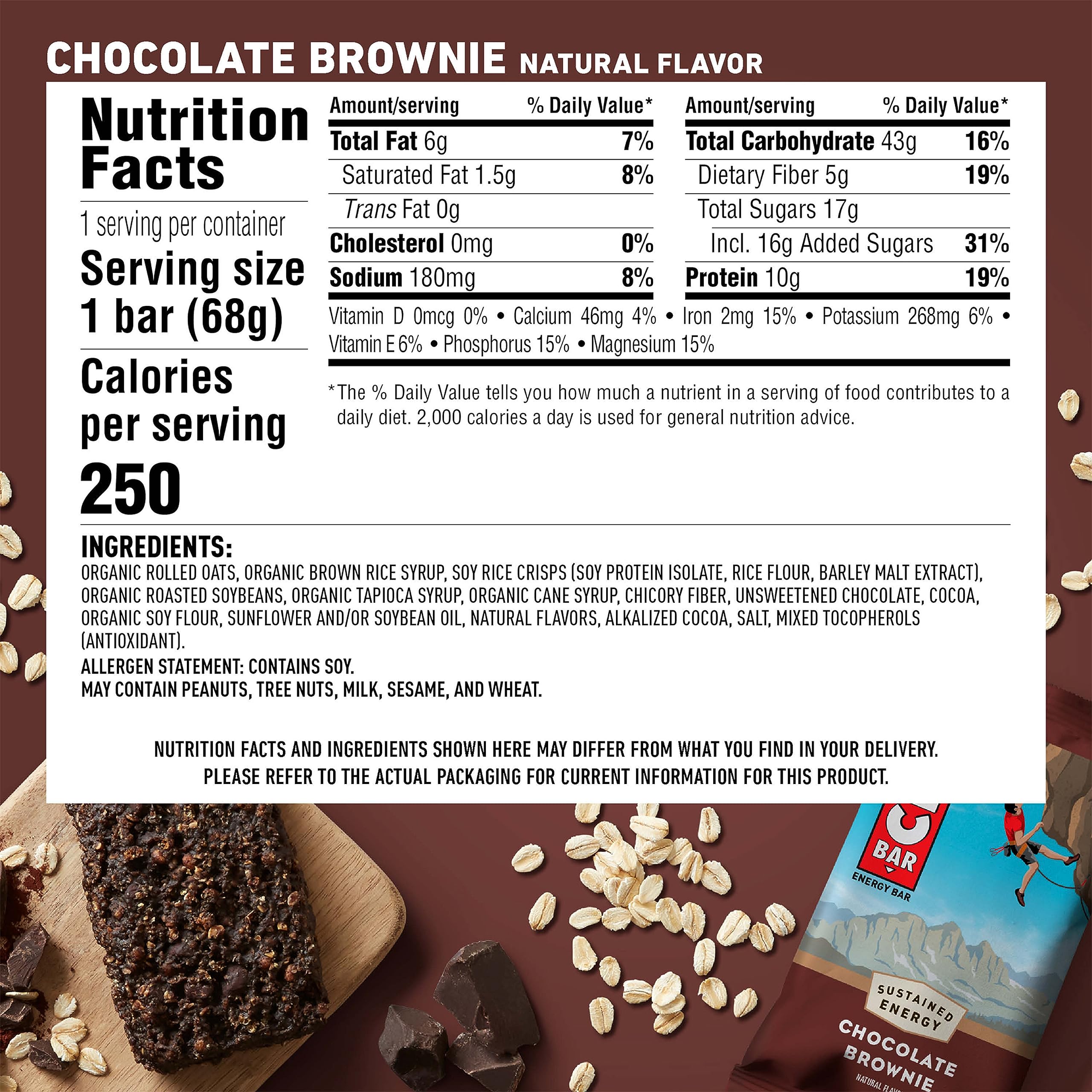 CLIF Bar Chocolate Brownie pack, convenient 18-pack for workouts.