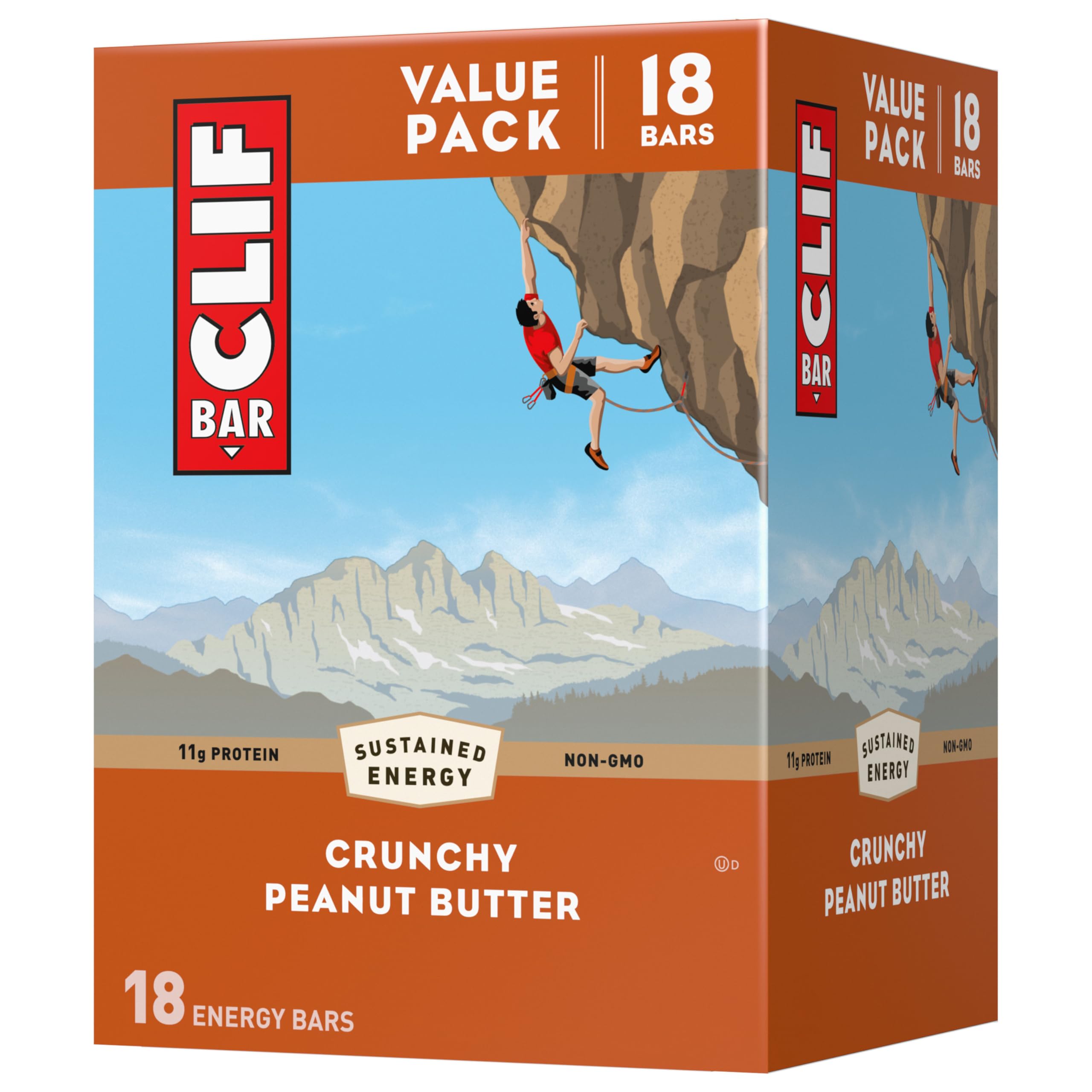 CLIF Bar Crunchy Peanut Butter bar close-up, crunchy texture for on-the-go energy.