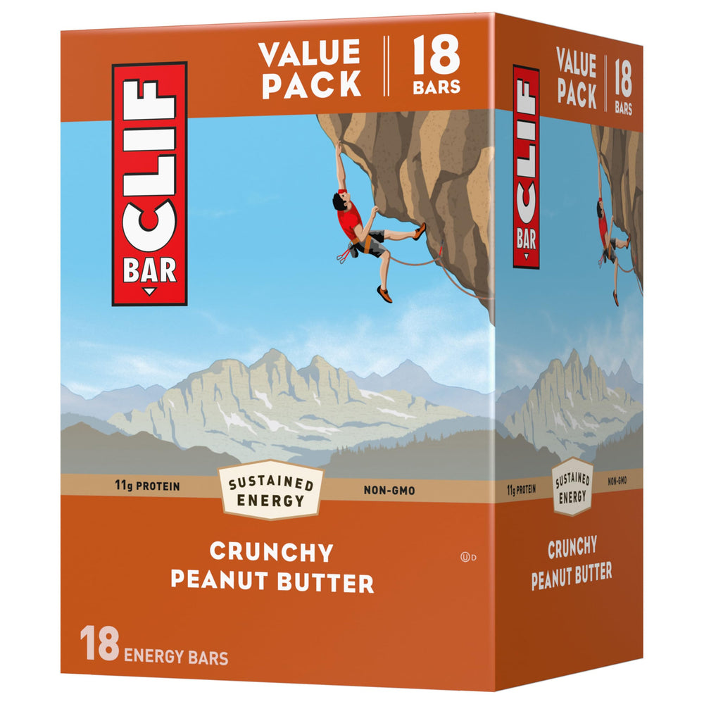 CLIF Bar Crunchy Peanut Butter bar close-up, crunchy texture for on-the-go energy.