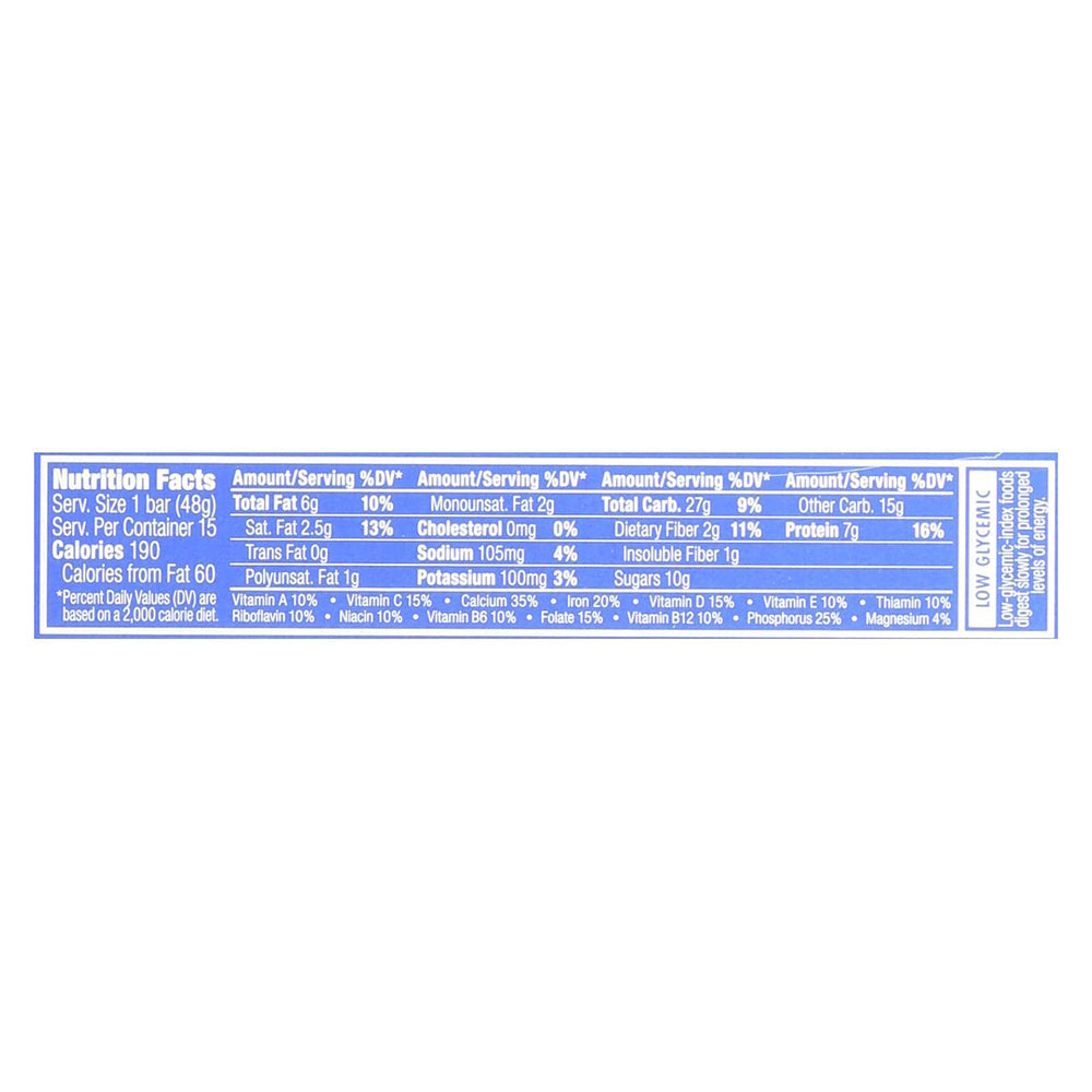 Clif Bar Luna Bar Blueberry Bliss bar close-up, gluten-free and organic.