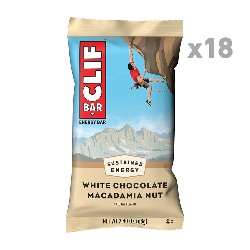 CLIF Bar roasted macadamia nuts highlight crunchy texture and energy
