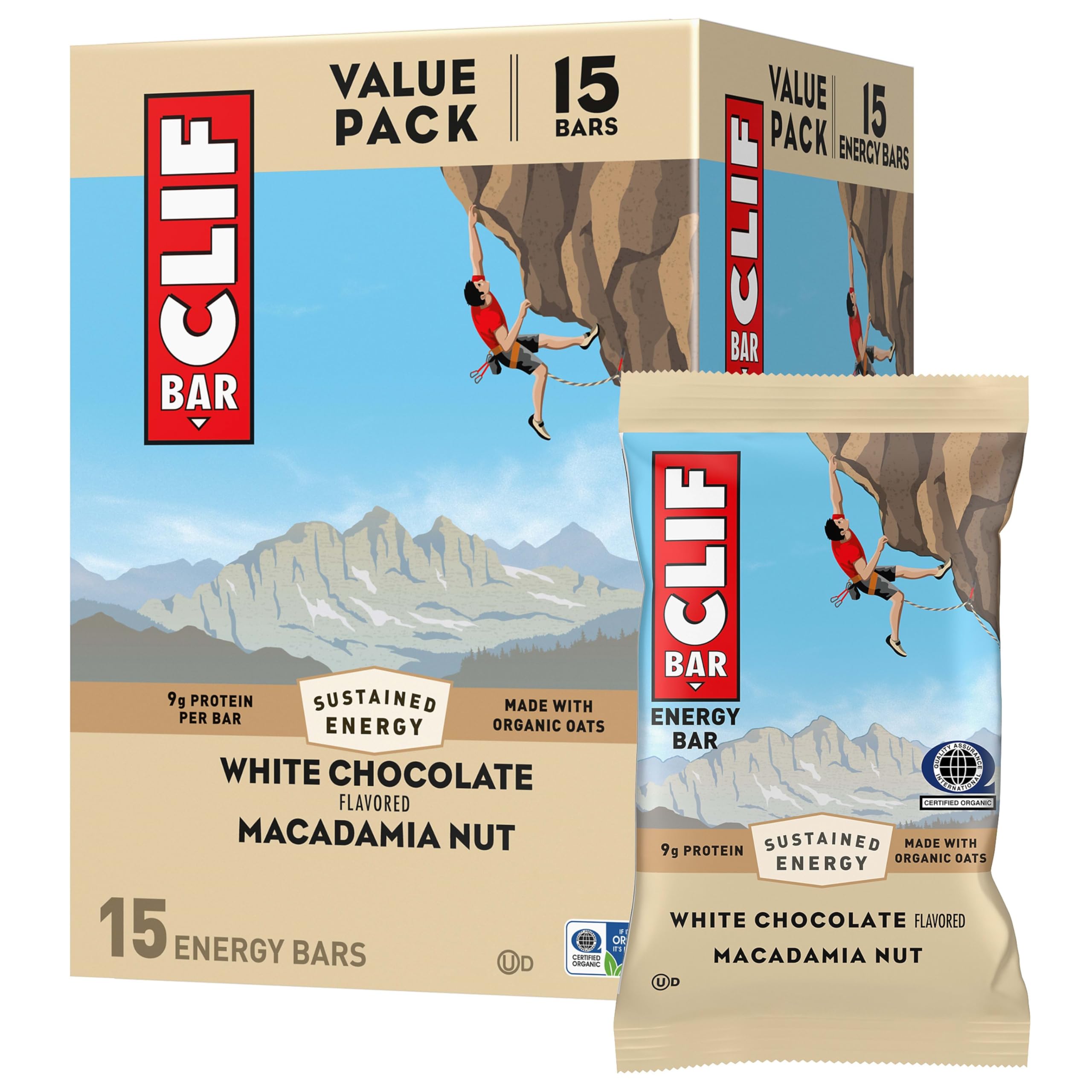CLIF Bar white chocolate macadamia nut 15-pack box image for on-the-go energy
