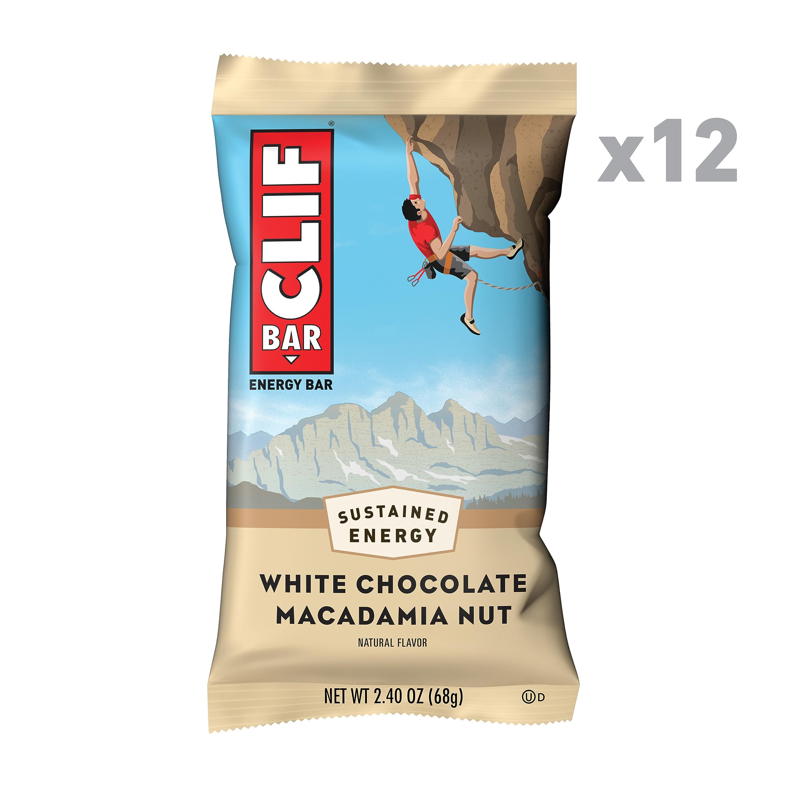 Close-up of CLIF Bar with macadamia nuts and white chocolate details