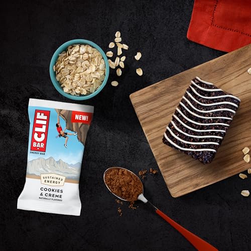 CLIF BAR bars arranged on a wooden surface ready to grab.