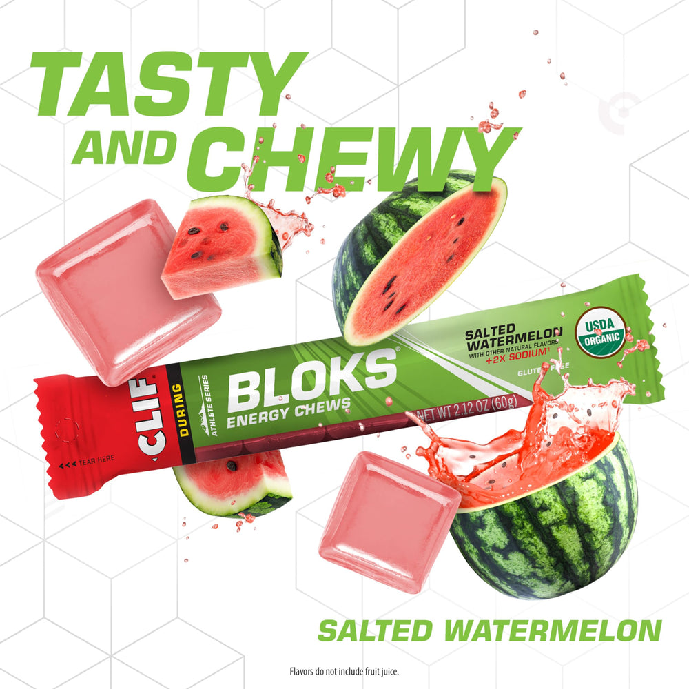 2X Sodium label on CLIF BLOKS highlights extra electrolyte support.