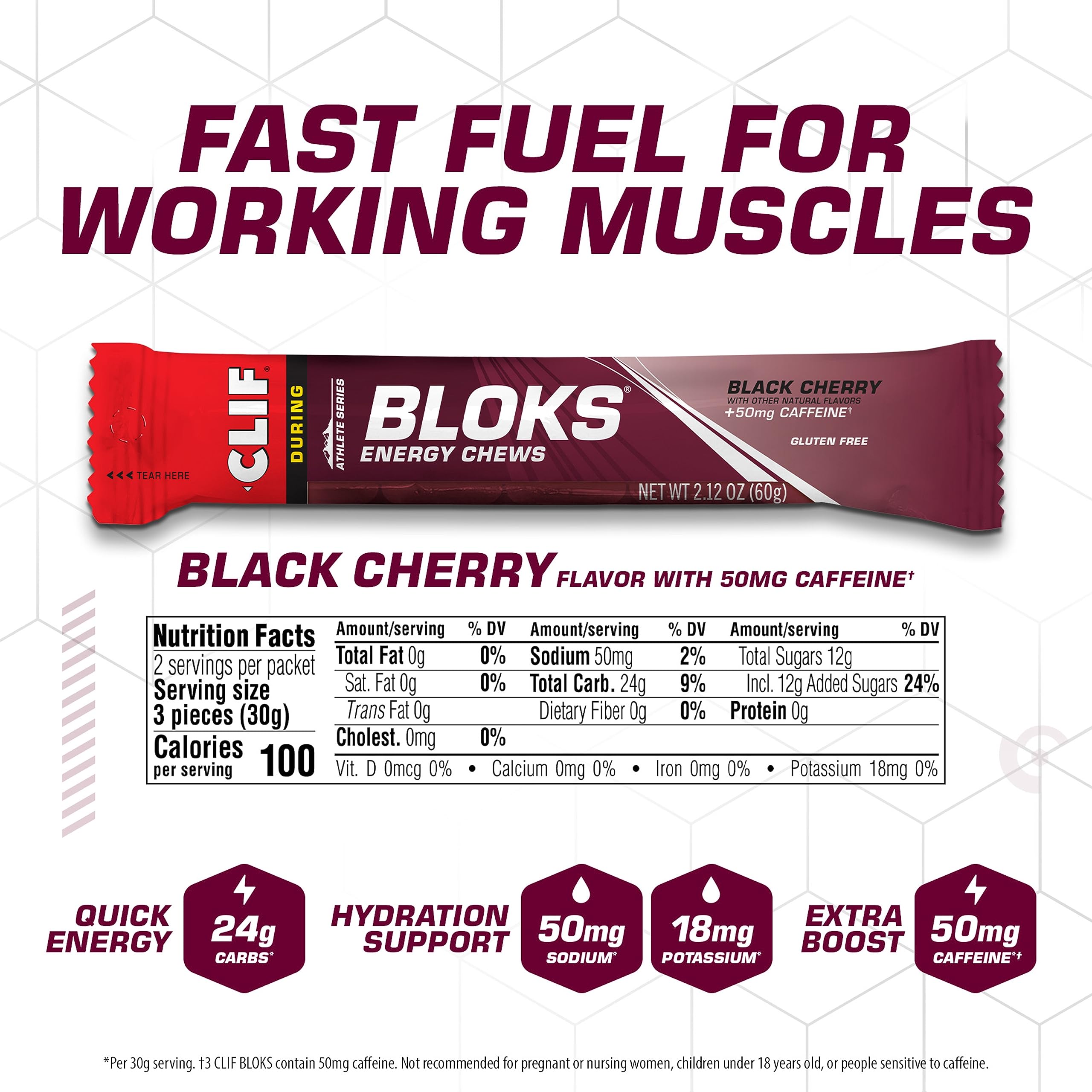 Close-up of CLIF BLOKS Black Cherry chews highlighting chewy texture