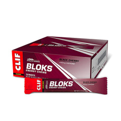CLIF BLOKS Black Cherry with caffeine package front for on-the-go energy