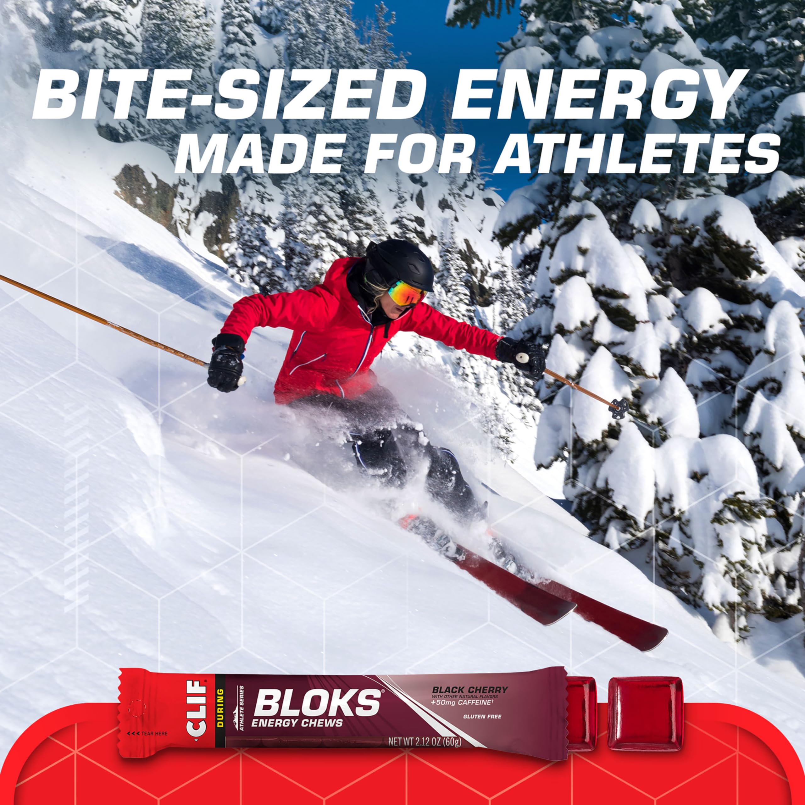 CLIF BLOKS caffeine content around 60–70 mg per serving for workouts