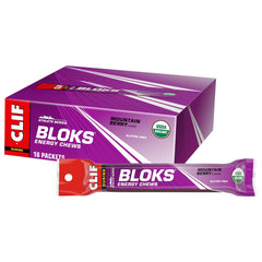 Clif Bloks Mountain Berry energy chews in package for endurance fueling