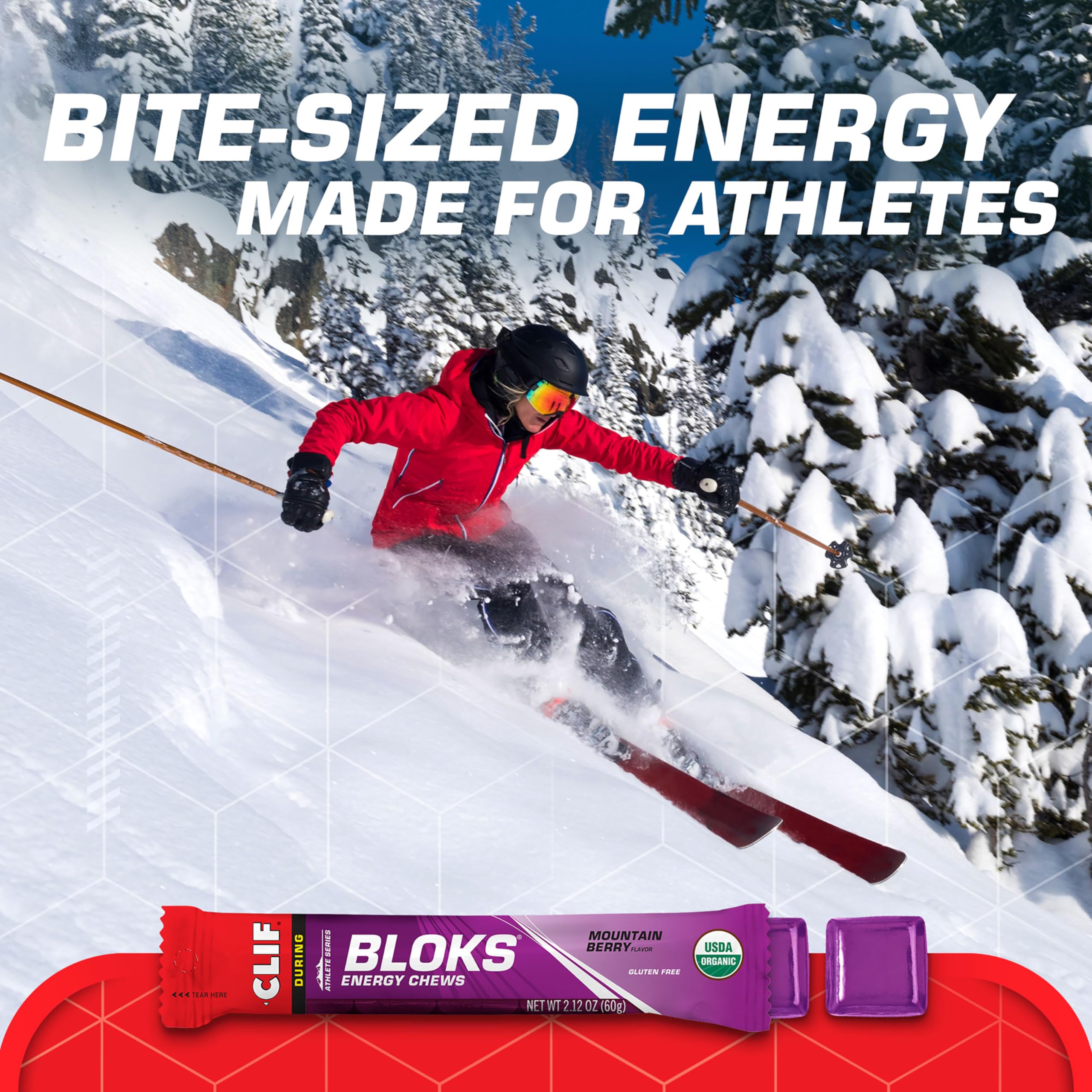 Textured soft chews highlight tangy berry flavor for easy chew during runs