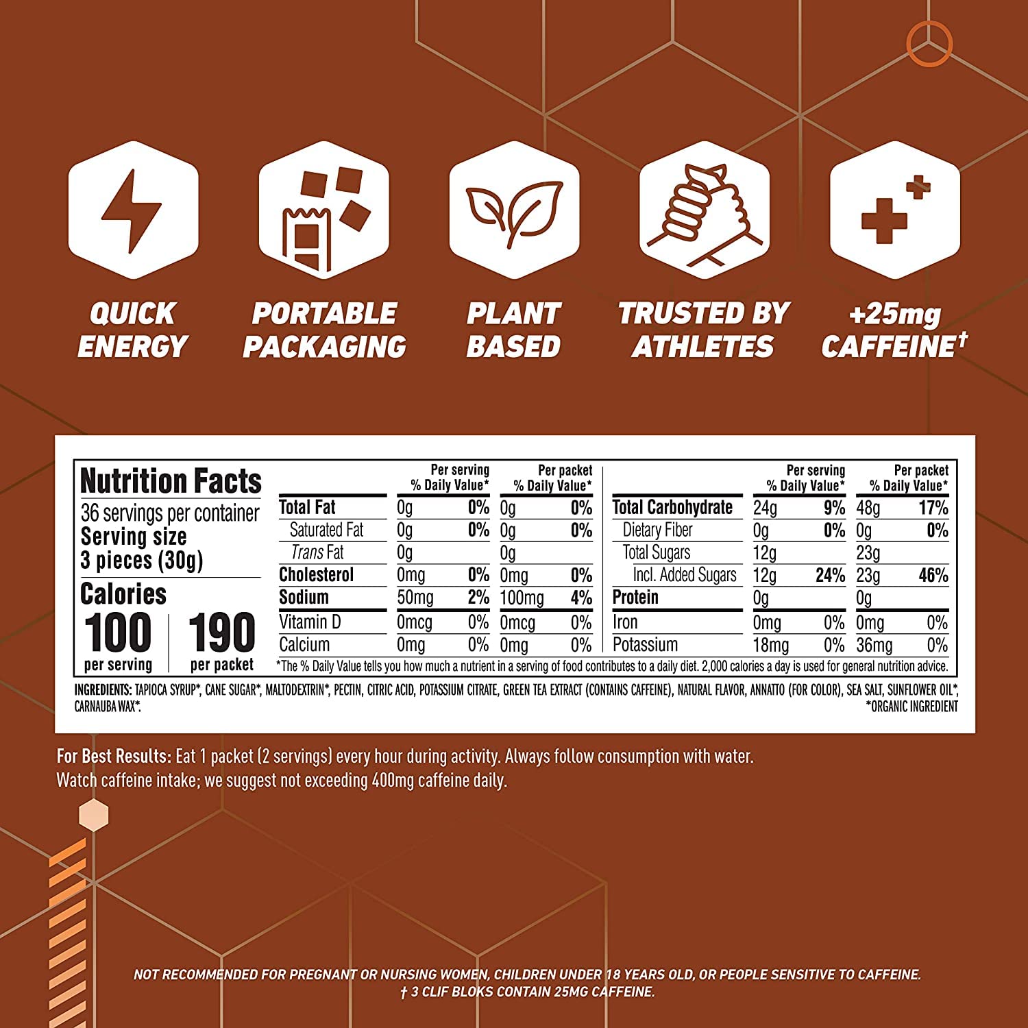 Clif Bloks Orange Energy Chews three-count pack, ready for workouts.