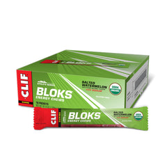 CLIF BLOKS Salted Watermelon packaging designed for on-the-go energy during workouts.