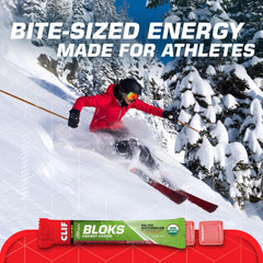 Texture close-up showing soft, easy-to-chew CLIF BLOKS during activity.