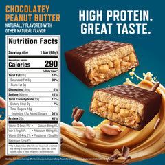 CLIF BUILDERS chocolate peanut butter bar closeup, rich flavor with 20g plant protein
