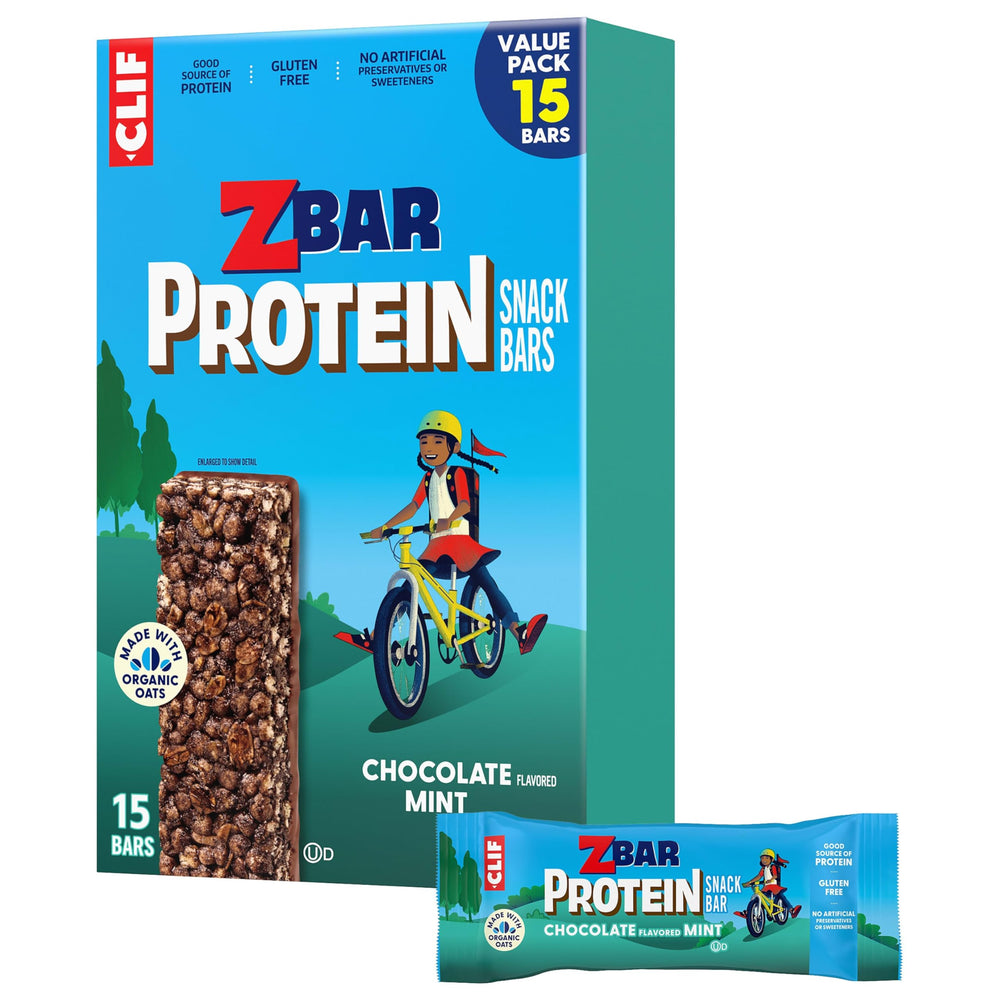 Clif Kid ZBar Protein packaging close-up shows branding and wholesome ingredients