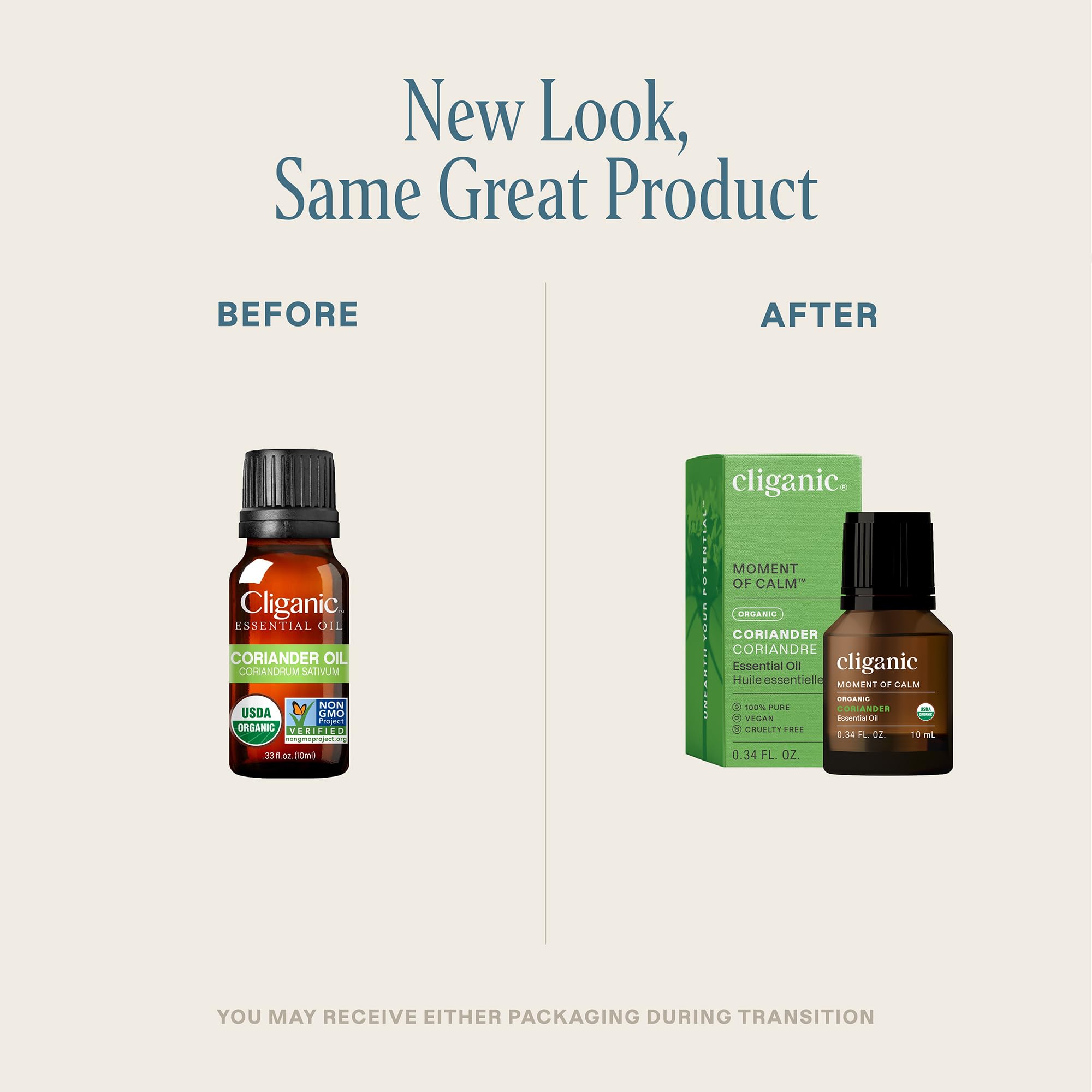 Cliganic coriander seed oil in a diffuser illustrates uplifting scents.