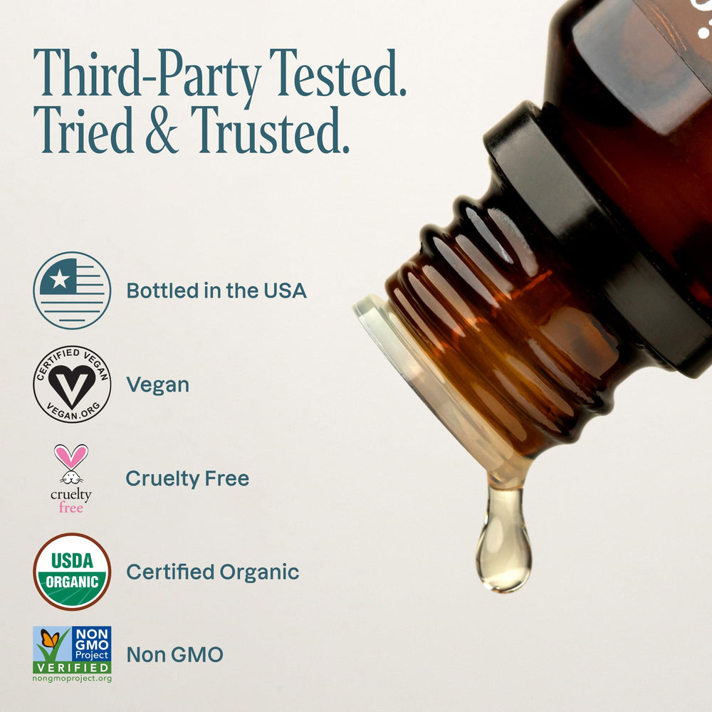 Cliganic frankincense oil bottle providing grounding aroma for meditation