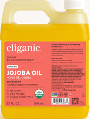 Cliganic Jojoba Oil 32oz bottle close-up for hair hydration and skin nourishment