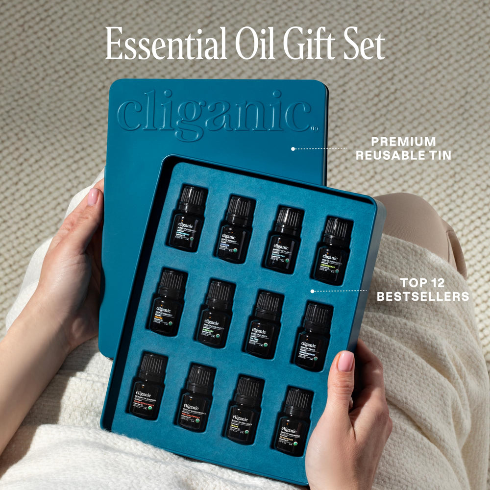 Cliganic lavender essential oil bottle ideal for relaxation and restful nights.