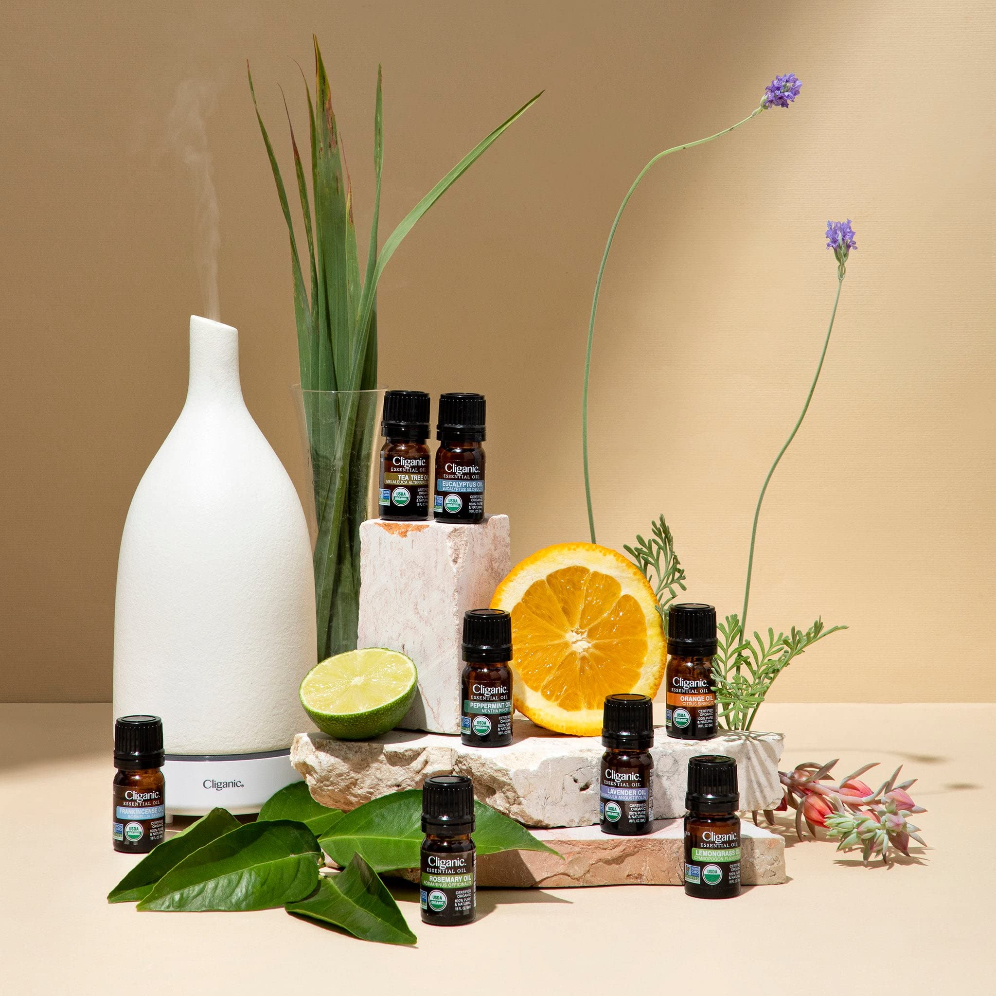 Cliganic Palmarosa oil in diffuser blend for relaxing evenings