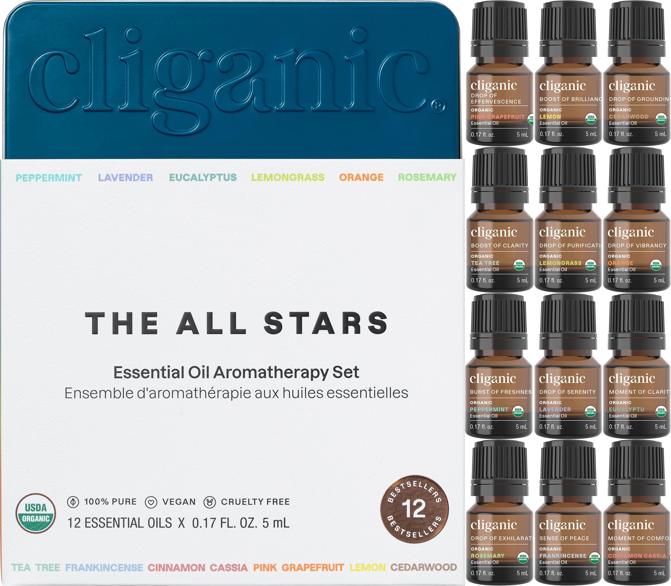 Cliganic peppermint essential oil bottle for refreshing aromatherapy and minty moods.