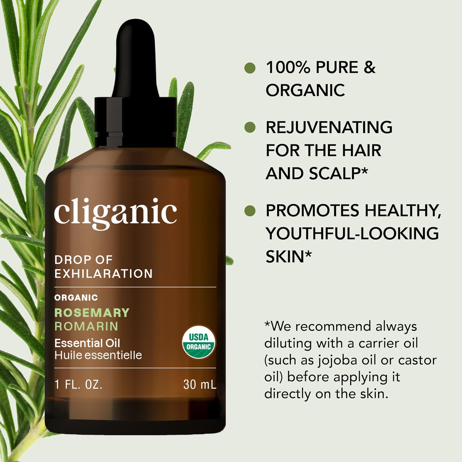 Cliganic Romero Aceite Esencial: uso en cabello y piel gracias a su fórmula 100% pura.