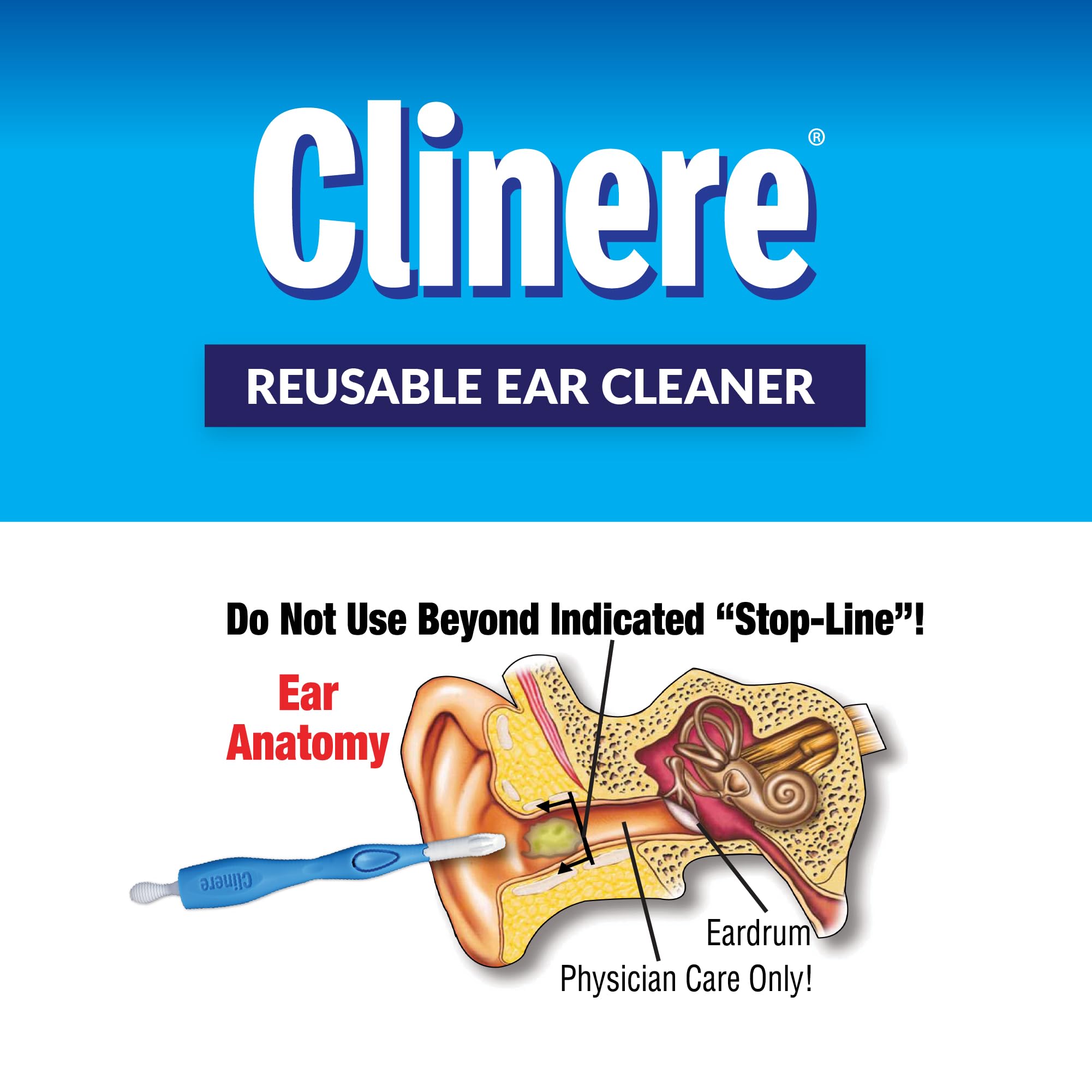 Clinere outer-ear exfoliation with the fin for comfortable relief.