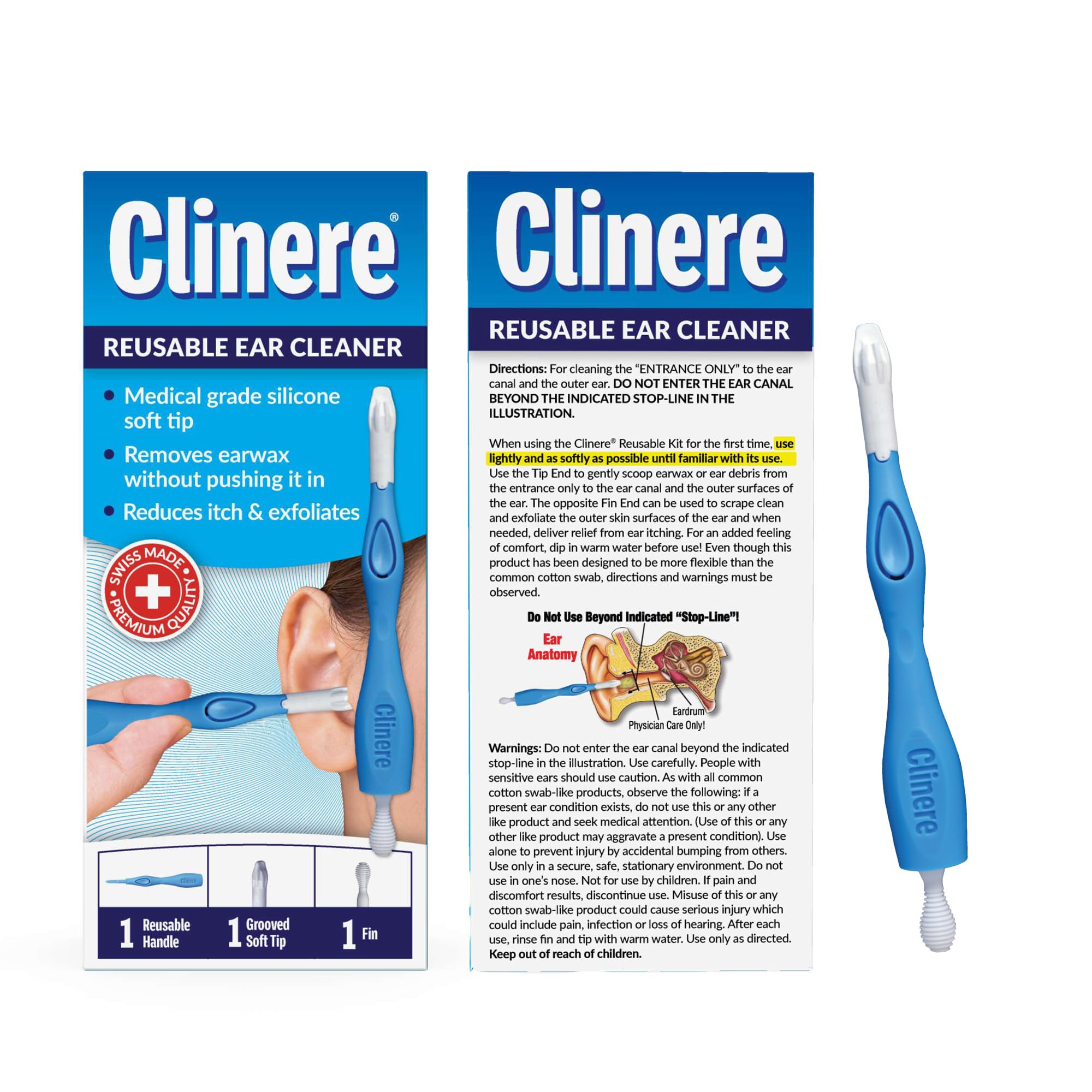 Clinere wax removal via safe, silicone-based tool.