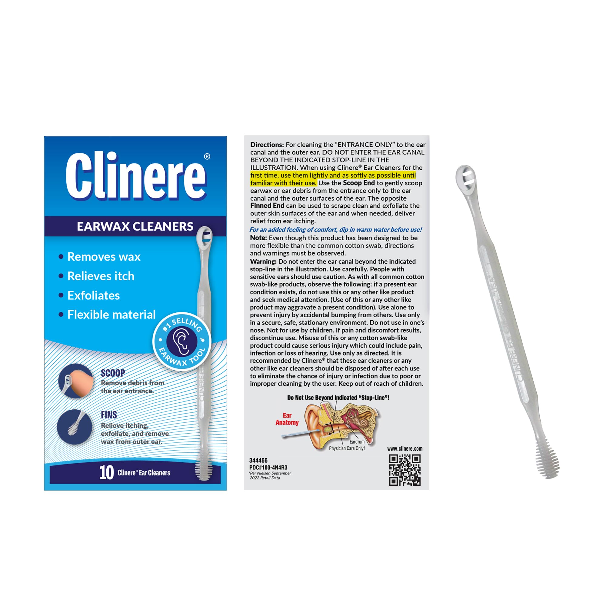 Clinere ear cleaners highlight itch relief with a soft, safe touch.