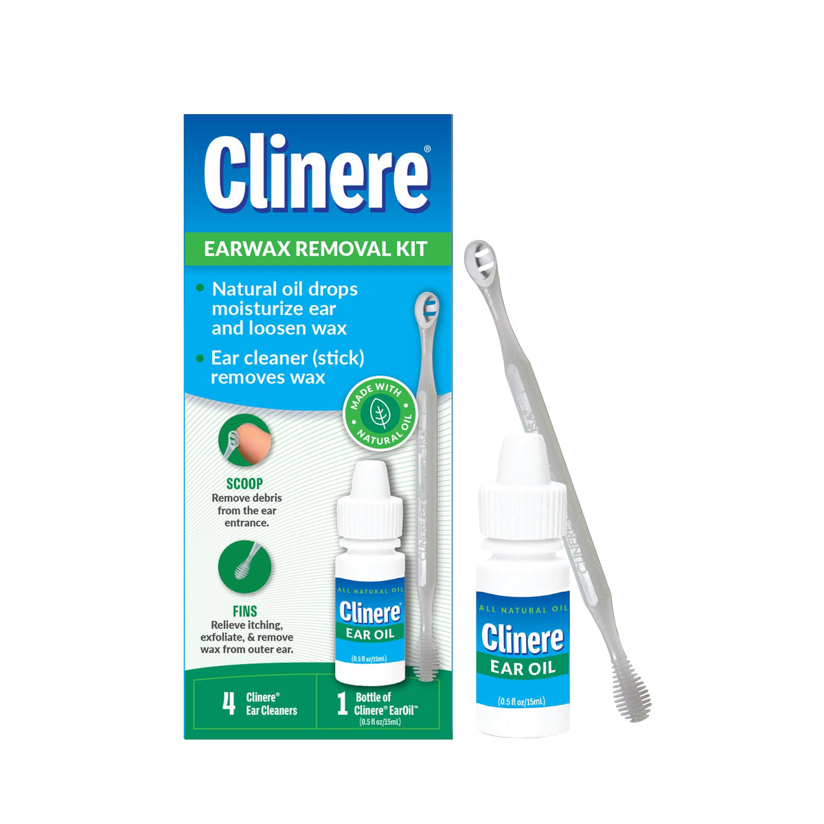 Clinere ear oil conditioner bottle pour showing natural oil for softening earwax