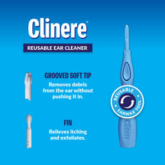 Clinere flexible fin provides itch relief and outer-ear exfoliation.