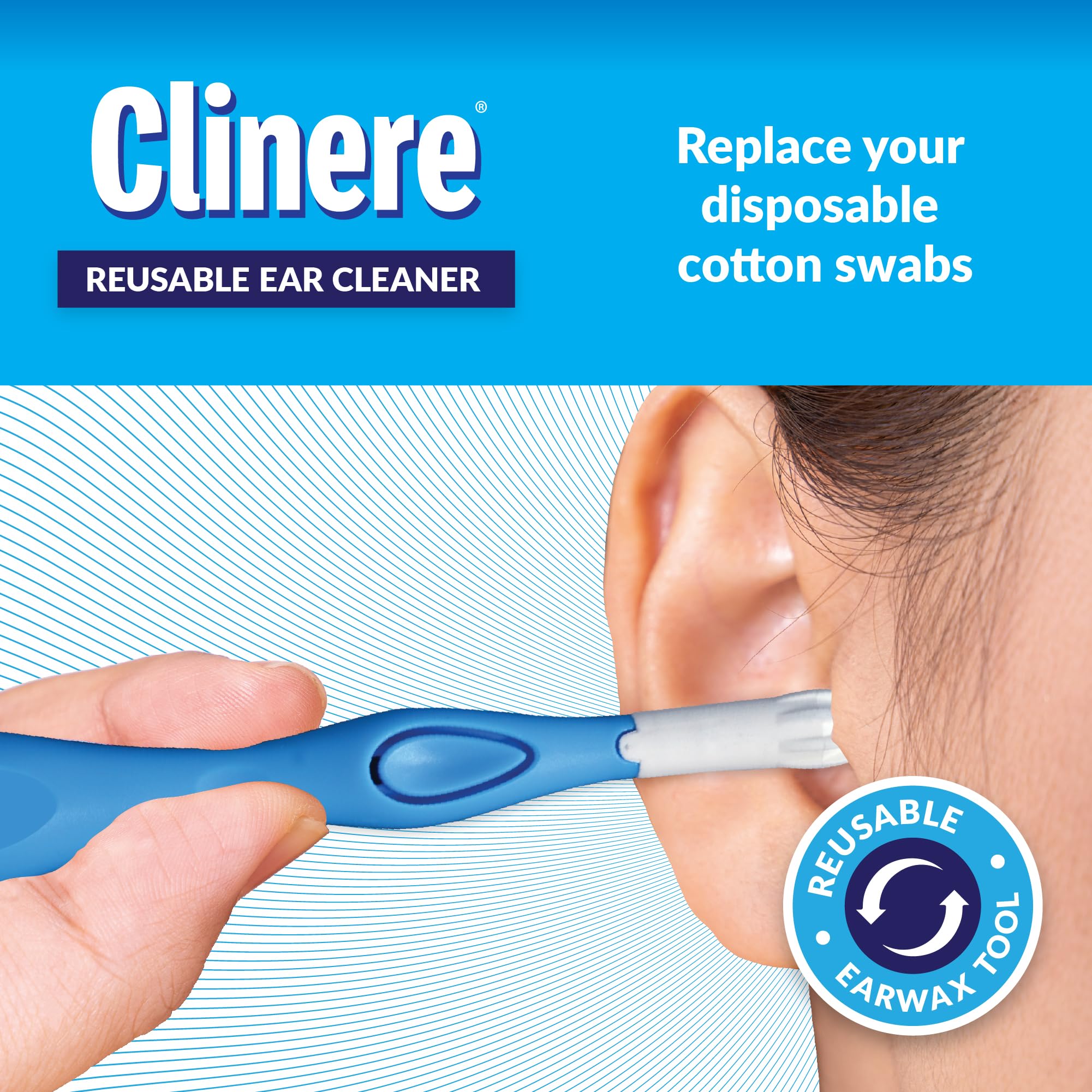 Clinere grooved tip for gentle wax removal and debris scoop.