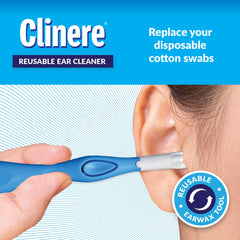 Clinere grooved tip for gentle wax removal and debris scoop.