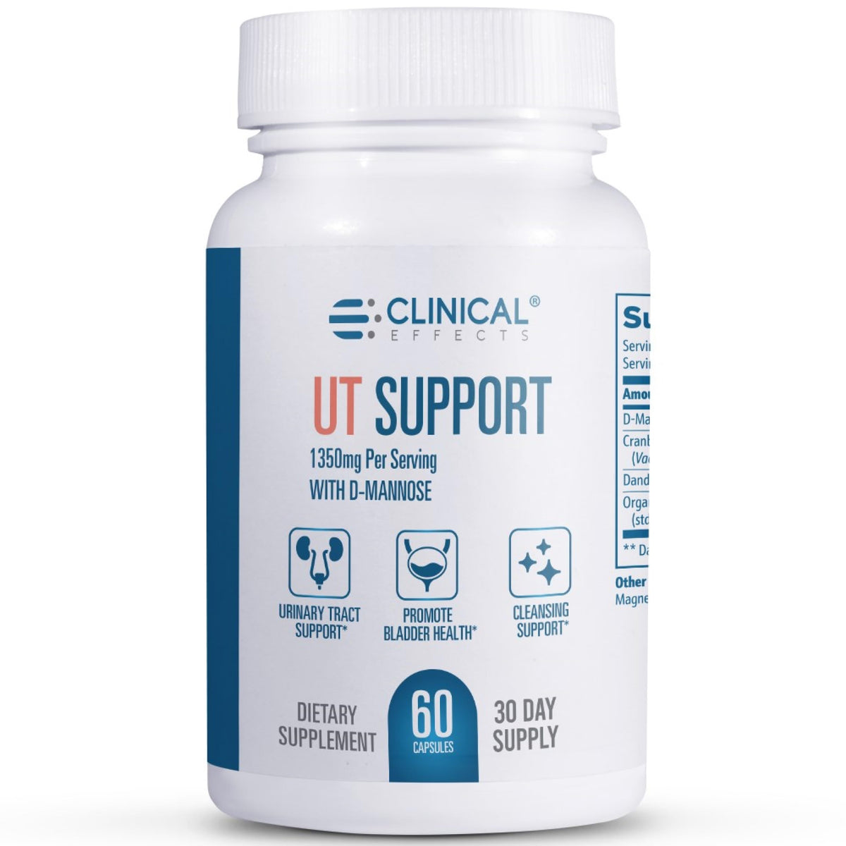 Clinical Effects UT Support bottle front promotes daily urinary wellness.